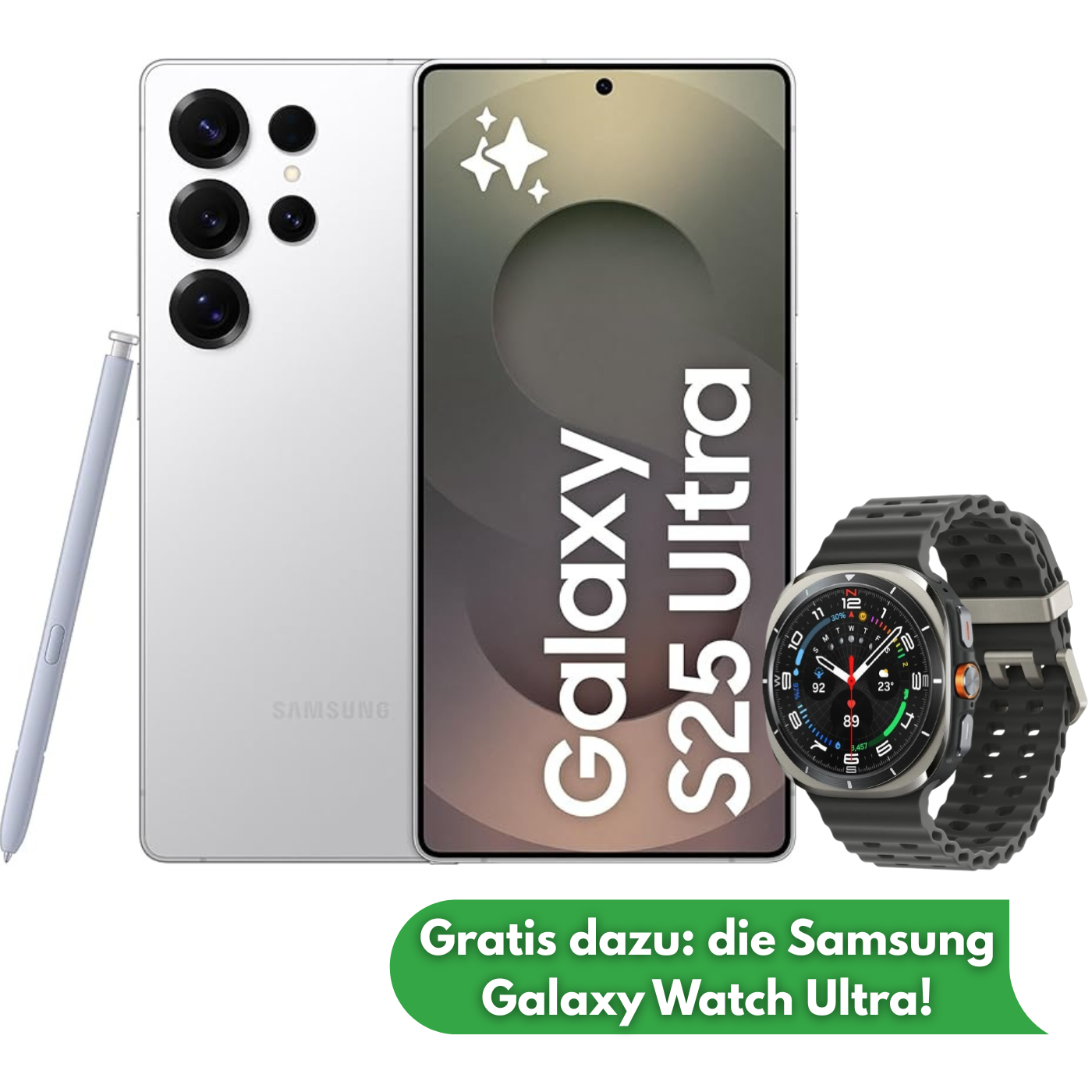 Samsung Galaxy S25 Ultra AI – Refurbished – 256 GB + KONSTELOS: Galaxy Watch Ultra