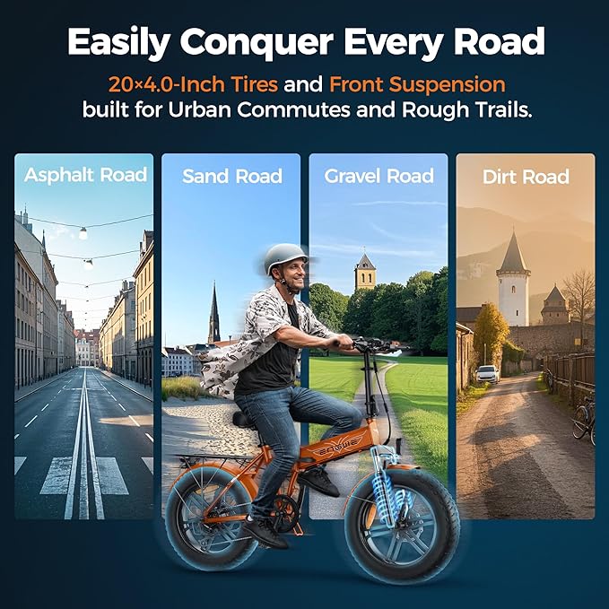 Bicicletta Elettrica Pieghevole da 48V 13Ah Batteria Rimovibile, Autonomia di 50-120 km